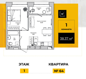 Квартира 38,4 м², 1-комнатная - изображение 1