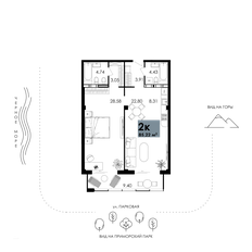 Квартира 85,2 м², 2-комнатные - изображение 2