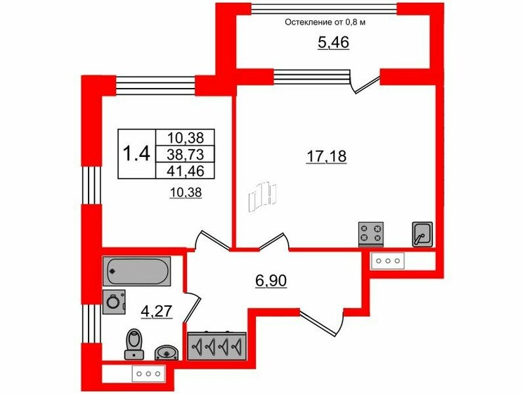 38,7 м², 1-комнатная квартира 13 600 116 ₽ - изображение 1