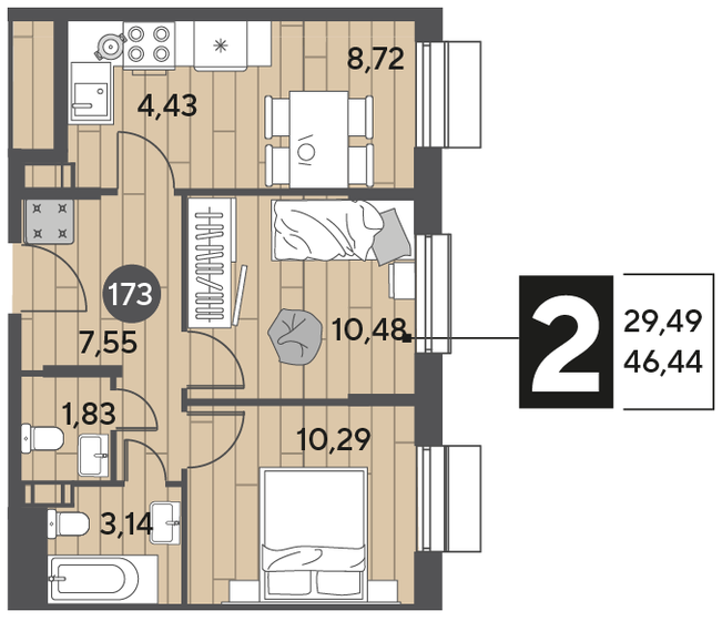 46,4 м², 2-комнатная квартира 6 552 684 ₽ - изображение 1