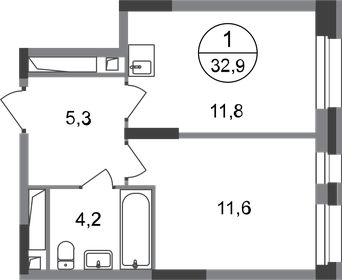 Квартира 32,9 м², 1-комнатная - изображение 1