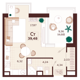 Квартира 39,5 м², 1-комнатная - изображение 1