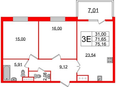 Квартира 75,2 м², 2-комнатная - изображение 1