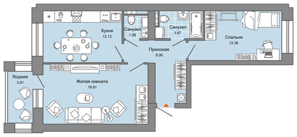 Квартира 59 м², 2-комнатная - изображение 1