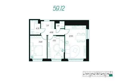 57 м², 3-комнатная квартира 4 850 000 ₽ - изображение 90