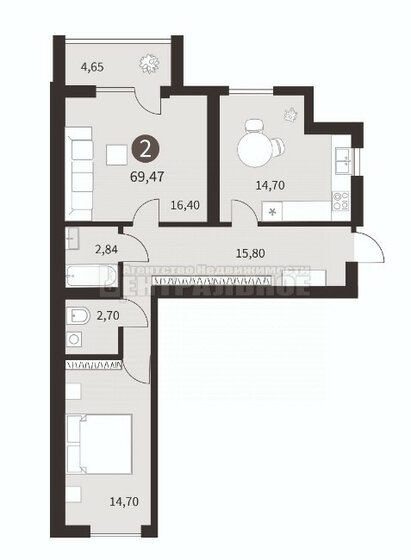 69,5 м², 2-комнатная квартира 5 591 848 ₽ - изображение 1