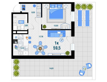 Квартира 59,5 м², 1-комнатная - изображение 1