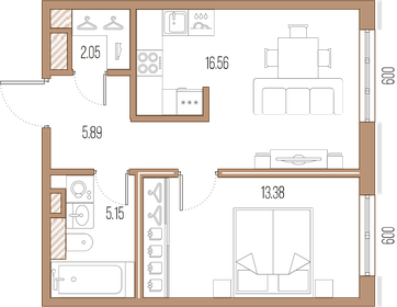 Квартира 43 м², 1-комнатная - изображение 1