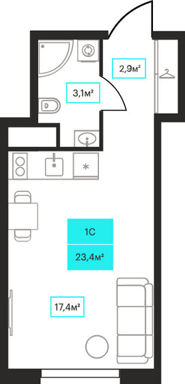 23,4 м², 1-комнатная квартира 4 200 000 ₽ - изображение 1