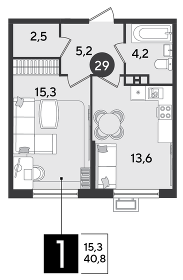 40,8 м², 1-комнатная квартира 6 091 440 ₽ - изображение 1