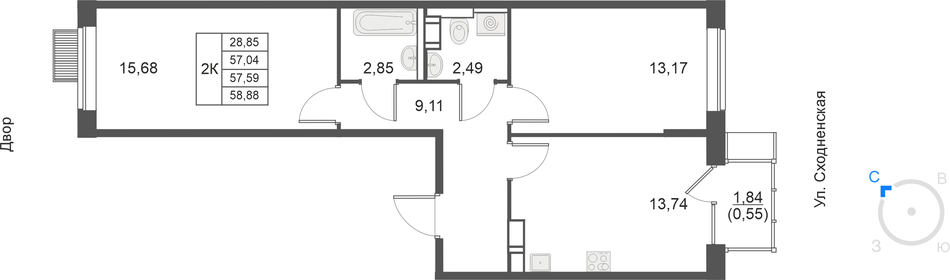 57,5 м², 2-комнатная квартира 13 063 843 ₽ - изображение 29