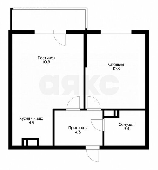 34,3 м², 1-комнатная квартира 3 640 000 ₽ - изображение 1