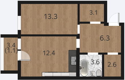 Квартира 42,4 м², 1-комнатная - изображение 2