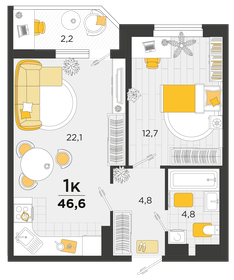 45 м², 1-комнатная квартира 6 600 000 ₽ - изображение 64