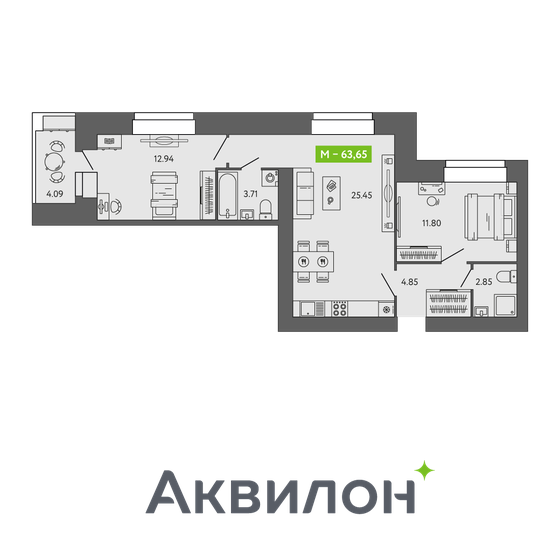 63,7 м², 2-комнатная квартира 8 210 549 ₽ - изображение 1