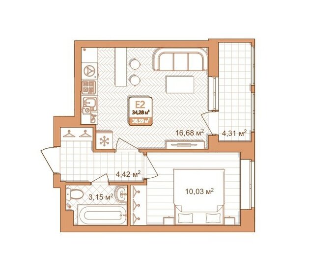 34,6 м², 1-комнатная квартира 4 360 670 ₽ - изображение 1