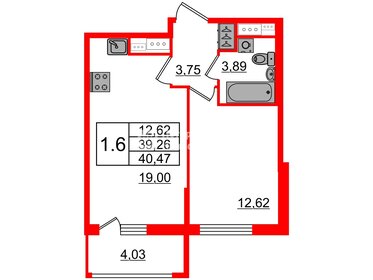 Квартира 38,9 м², 1-комнатная - изображение 1