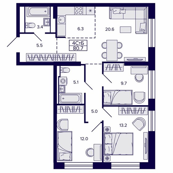 89 м², 4-комнатная квартира 8 500 000 ₽ - изображение 94