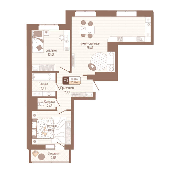 65,9 м², 2-комнатная квартира 6 600 240 ₽ - изображение 1