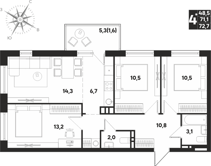 72,7 м², 4-комнатная квартира 8 469 550 ₽ - изображение 1