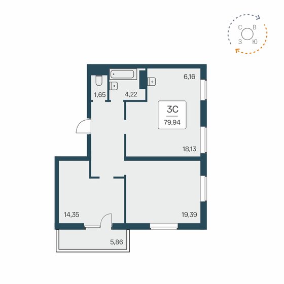 79,9 м², 3-комнатная квартира 10 250 000 ₽ - изображение 1