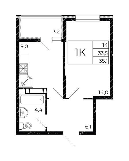35,1 м², 1-комнатная квартира 4 229 550 ₽ - изображение 1