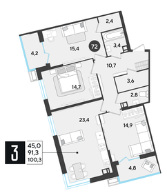 Квартира 100,3 м², 3-комнатная - изображение 2