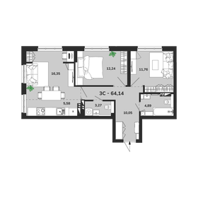 Квартира 64,1 м², 3-комнатная - изображение 1