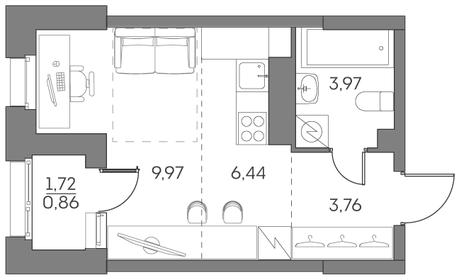 Квартира 25 м², студия - изображение 1