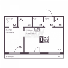 Квартира 64,3 м², 2-комнатная - изображение 5