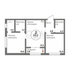 Квартира 59,2 м², 2-комнатная - изображение 2