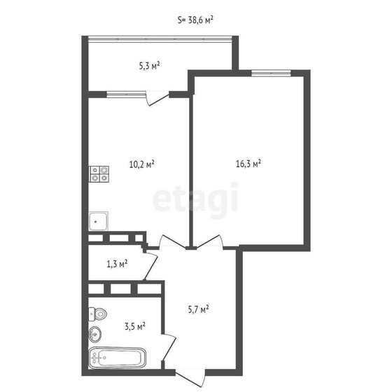 38,6 м², 1-комнатная квартира 4 800 000 ₽ - изображение 1