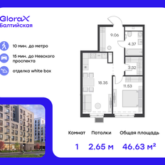 Квартира 46,6 м², 1-комнатная - изображение 2