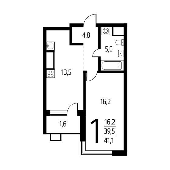 41,1 м², 1-комнатная квартира 10 649 010 ₽ - изображение 19