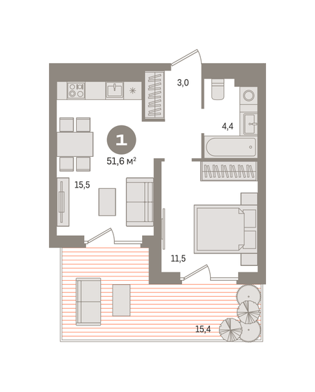 51,6 м², 1-комнатная квартира 10 830 000 ₽ - изображение 19