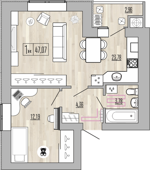 47,1 м², 1-комнатная квартира 3 556 020 ₽ - изображение 1