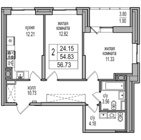 54,8 м², 2-комнатная квартира 11 022 639 ₽ - изображение 10