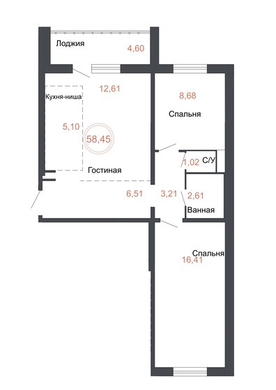 58,5 м², 3-комнатная квартира 6 604 850 ₽ - изображение 1