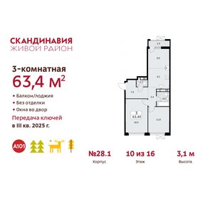 63,6 м², 3-комнатная квартира 15 888 416 ₽ - изображение 15