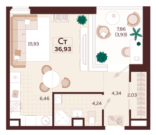 36,8 м², 1-комнатная квартира 18 395 000 ₽ - изображение 21