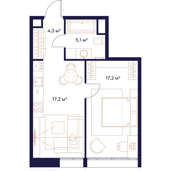 43,8 м², 1-комнатная квартира 23 195 000 ₽ - изображение 1