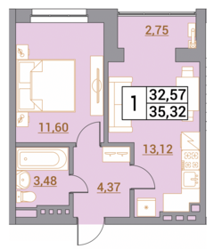 Квартира 35,5 м², 1-комнатная - изображение 1