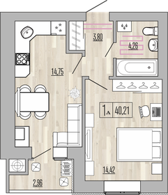 45,9 м², 1-комнатная квартира 3 320 000 ₽ - изображение 89