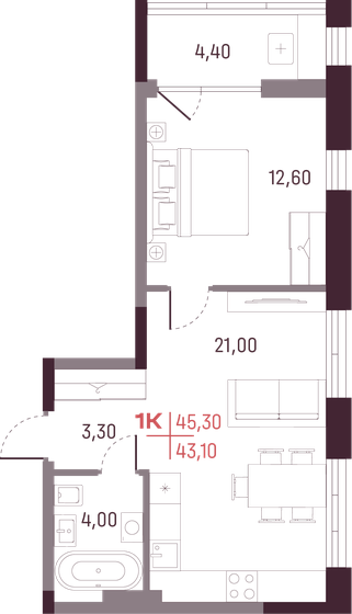 43,1 м², 1-комнатная квартира 6 852 900 ₽ - изображение 9