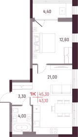 43,1 м², 1-комнатная квартира 6 852 900 ₽ - изображение 1