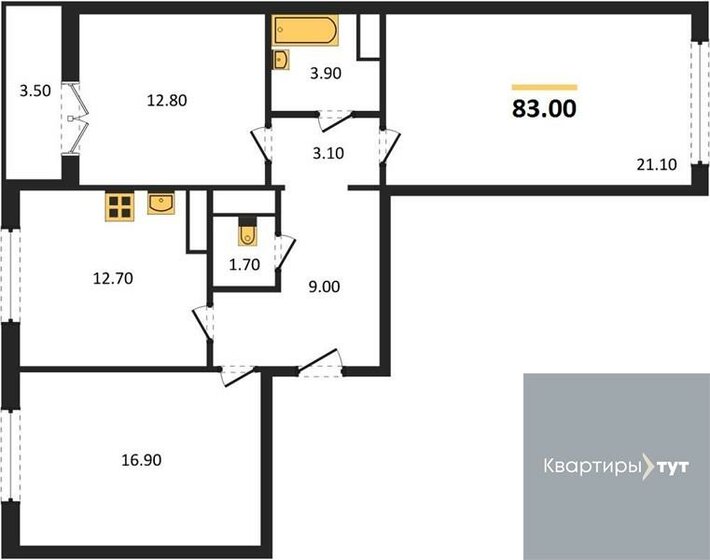 83 м², 3-комнатная квартира 8 657 075 ₽ - изображение 1