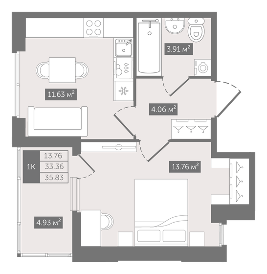 35,8 м², 1-комнатная квартира 18 458 434 ₽ - изображение 1