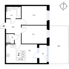 Квартира 56,3 м², 2-комнатная - изображение 2