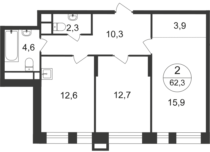 62,3 м², 2-комнатная квартира 14 688 711 ₽ - изображение 1