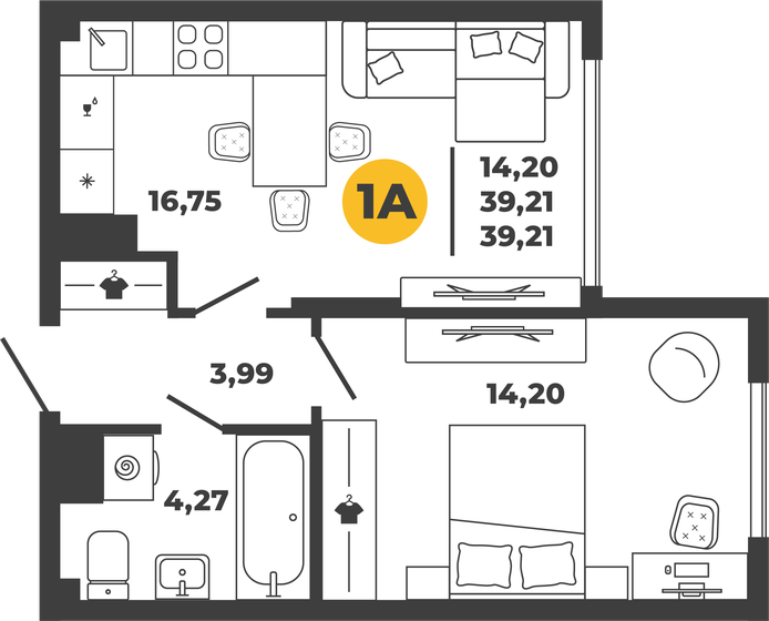 39,2 м², 1-комнатная квартира 3 842 580 ₽ - изображение 1